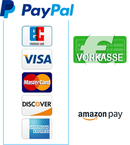Zahlungsmethoden: Vorkasse, PayPal, AmazonPay