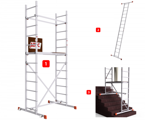 AluCombine 1.0 - 400 | Leiterngerüst | Traverse | 2x Bockrollen (Ø80mm) | 4m 
