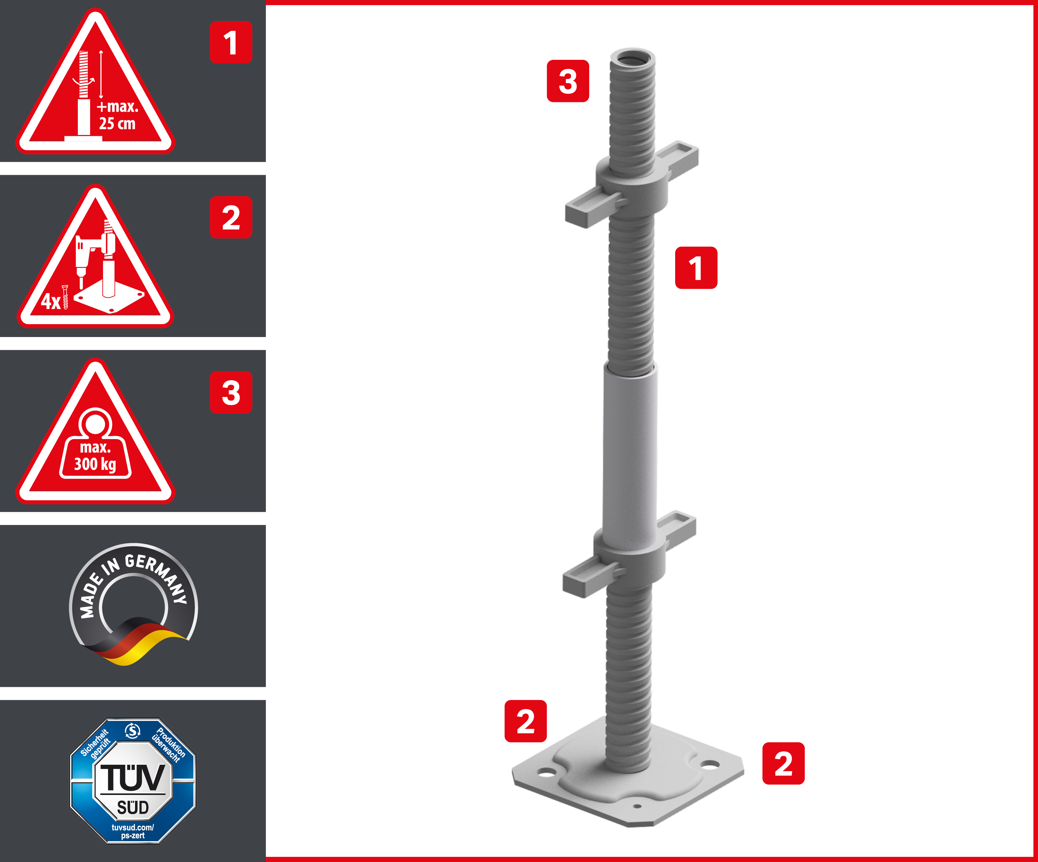 Altec Fußplatte Mit 25 Cm Spindel – Höhenverstellbar Für Rollfix, AluKlik & AluLight Gerüste